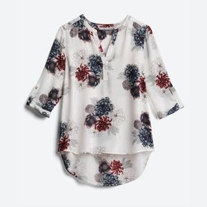 Daniel Rainn Blouse. White with blue and maroon flowers.